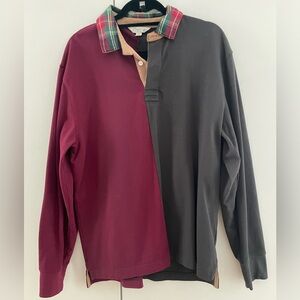 J. Crew Men’s Rugby Polo Long Sleeve with Elbow Patches and Plaid Collar